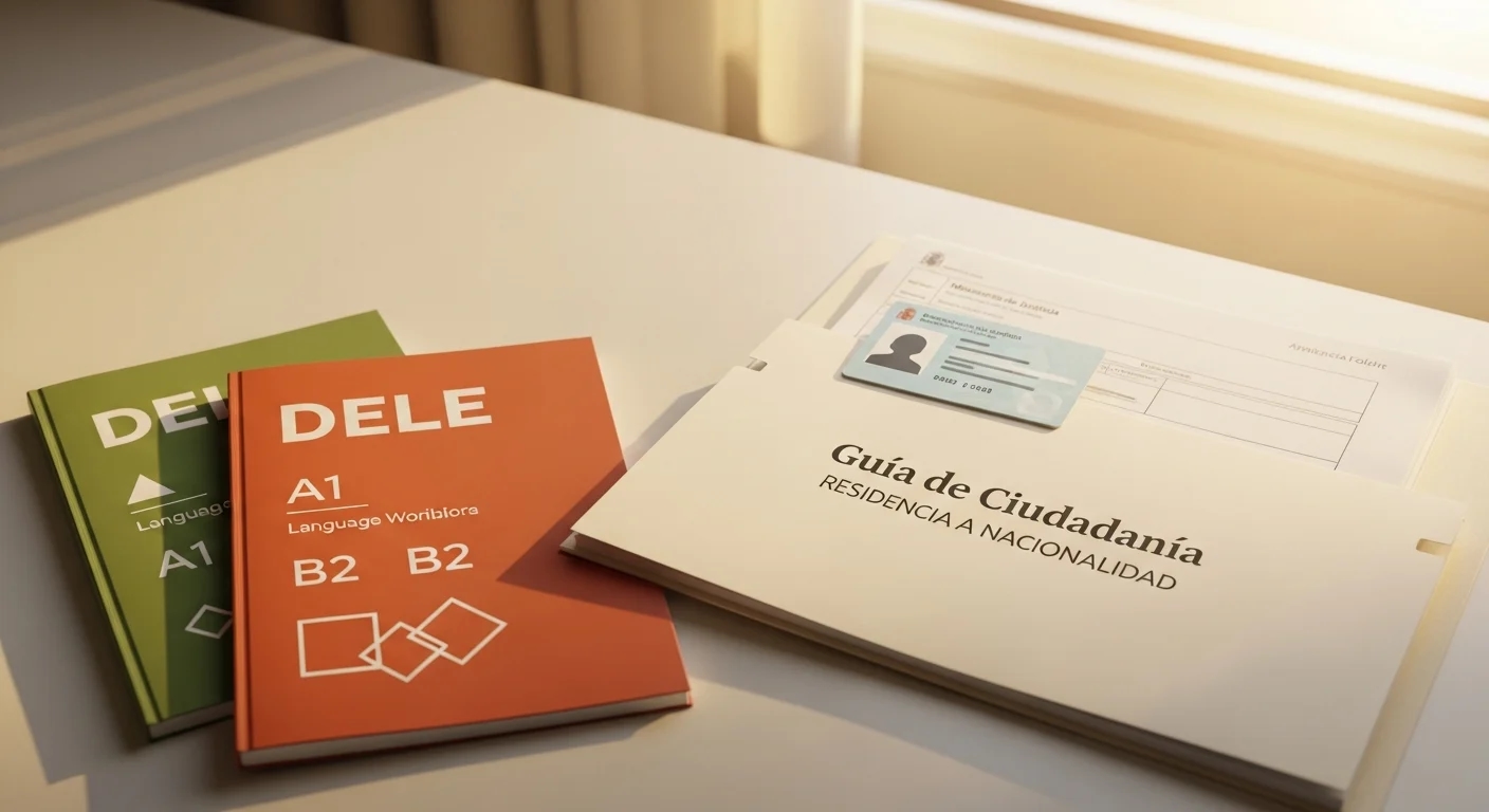 Папка с документами, испанская форма гражданства и учебники DELE A2 и CCSE