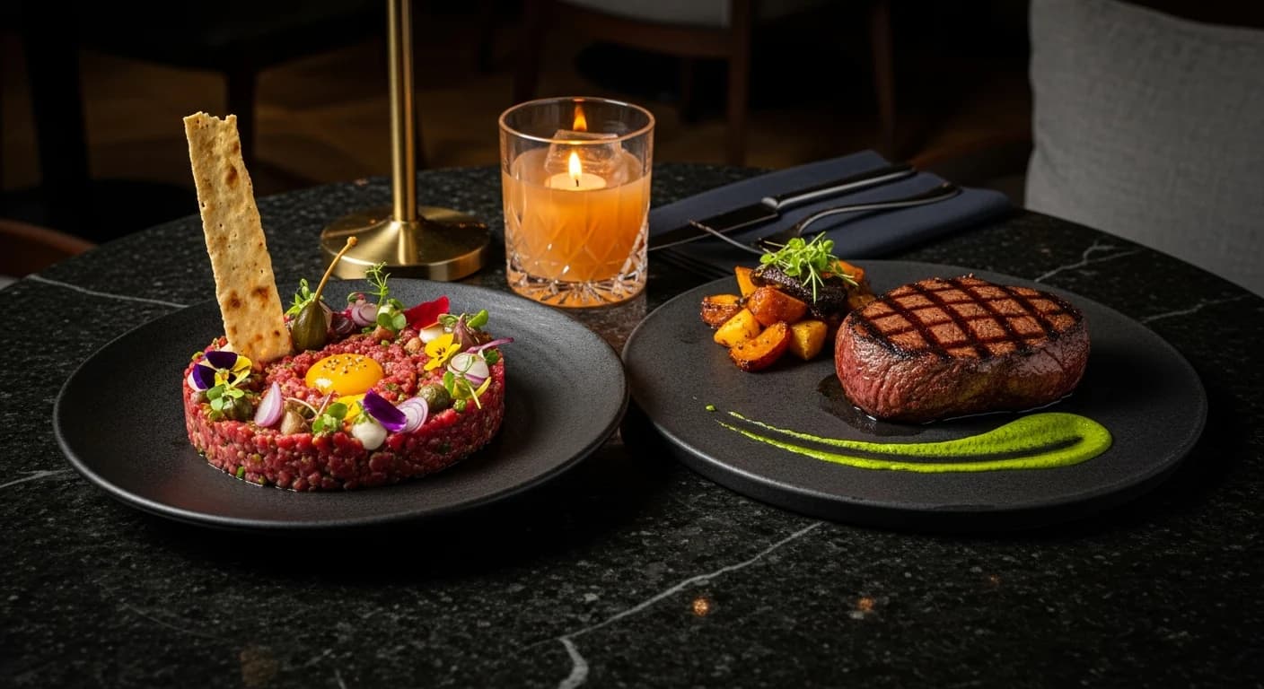 Тартар из говядины с желтком, стейк на гриле и коктейль при свечах — авторская подача в духе Como Yo